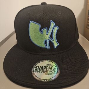Black Snapback Cap with Blue and Green Logo Custom Made Wu York Hat